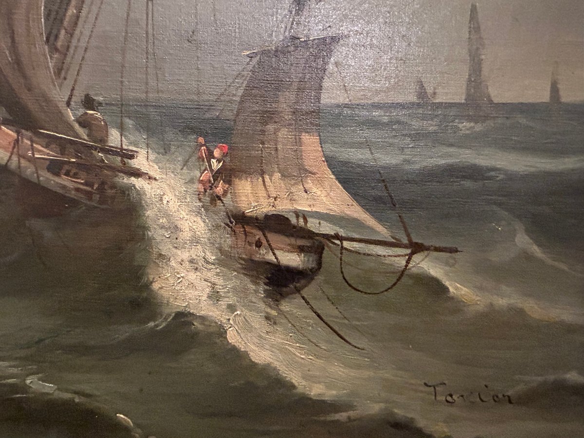 A Pair Of Seascapes Featuring Sailing Boats, 19th Century-photo-7