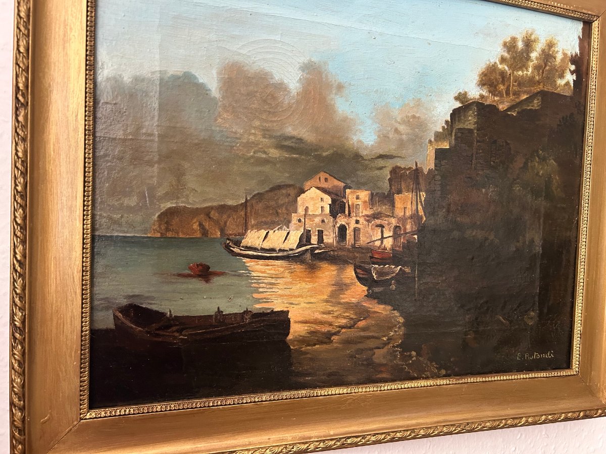 A Seascape Painting Titled "posillipo," 19th Century-photo-2