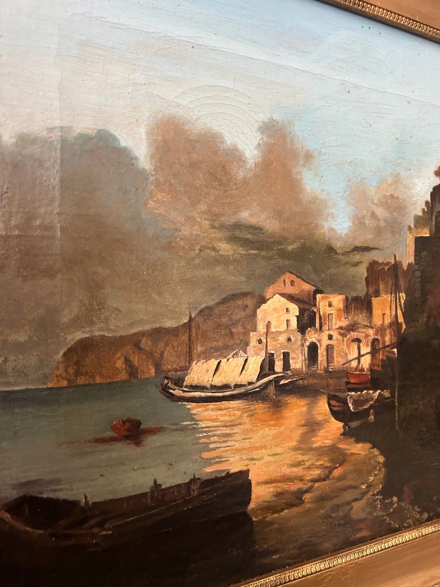 A Seascape Painting Titled "posillipo," 19th Century-photo-3