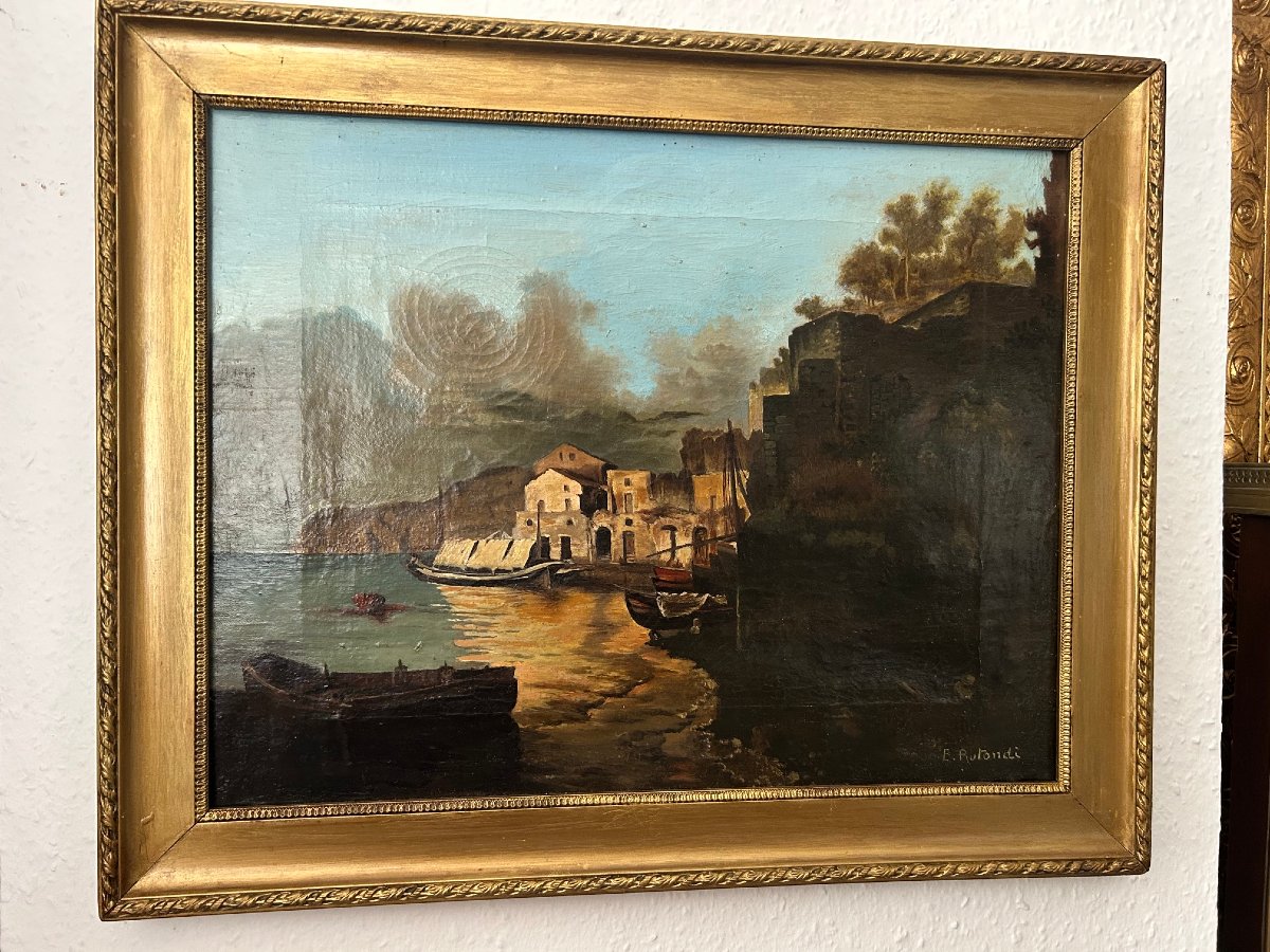 A Seascape Painting Titled "posillipo," 19th Century-photo-4