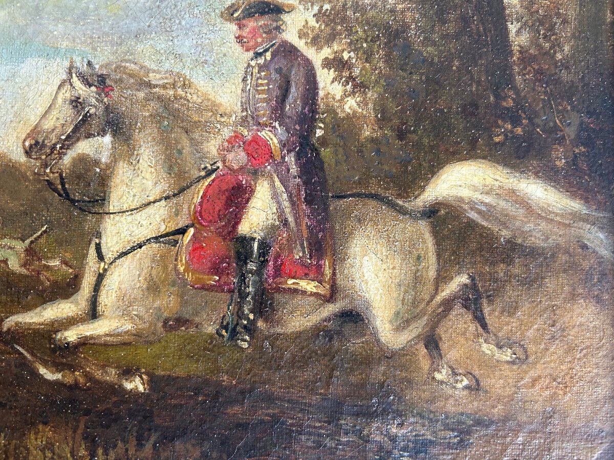 Tableau de chasse avec deux officiers et une meute de chiens, XVIII-siécle-photo-4