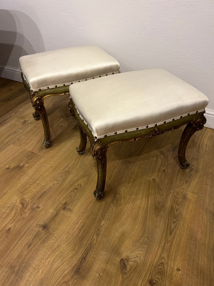 Pair Of 19th-century Venetian Lacquered Wooden Stools-photo-2
