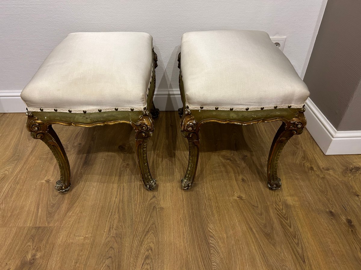 Pair Of 19th-century Venetian Lacquered Wooden Stools-photo-3