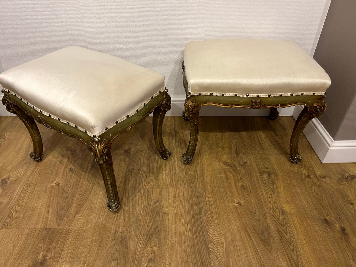 Pair Of 19th-century Venetian Lacquered Wooden Stools-photo-4