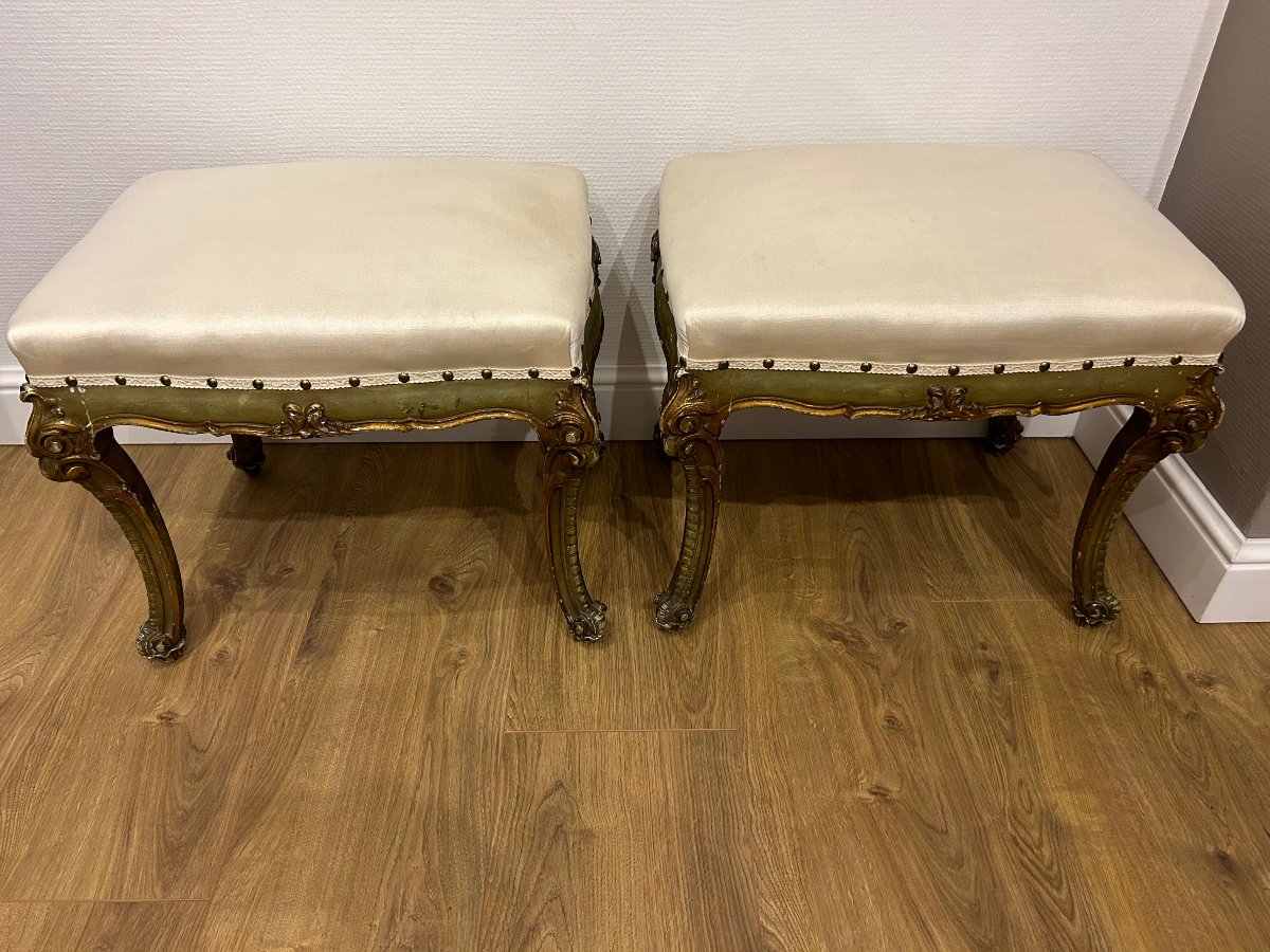 Pair Of 19th-century Venetian Lacquered Wooden Stools-photo-1