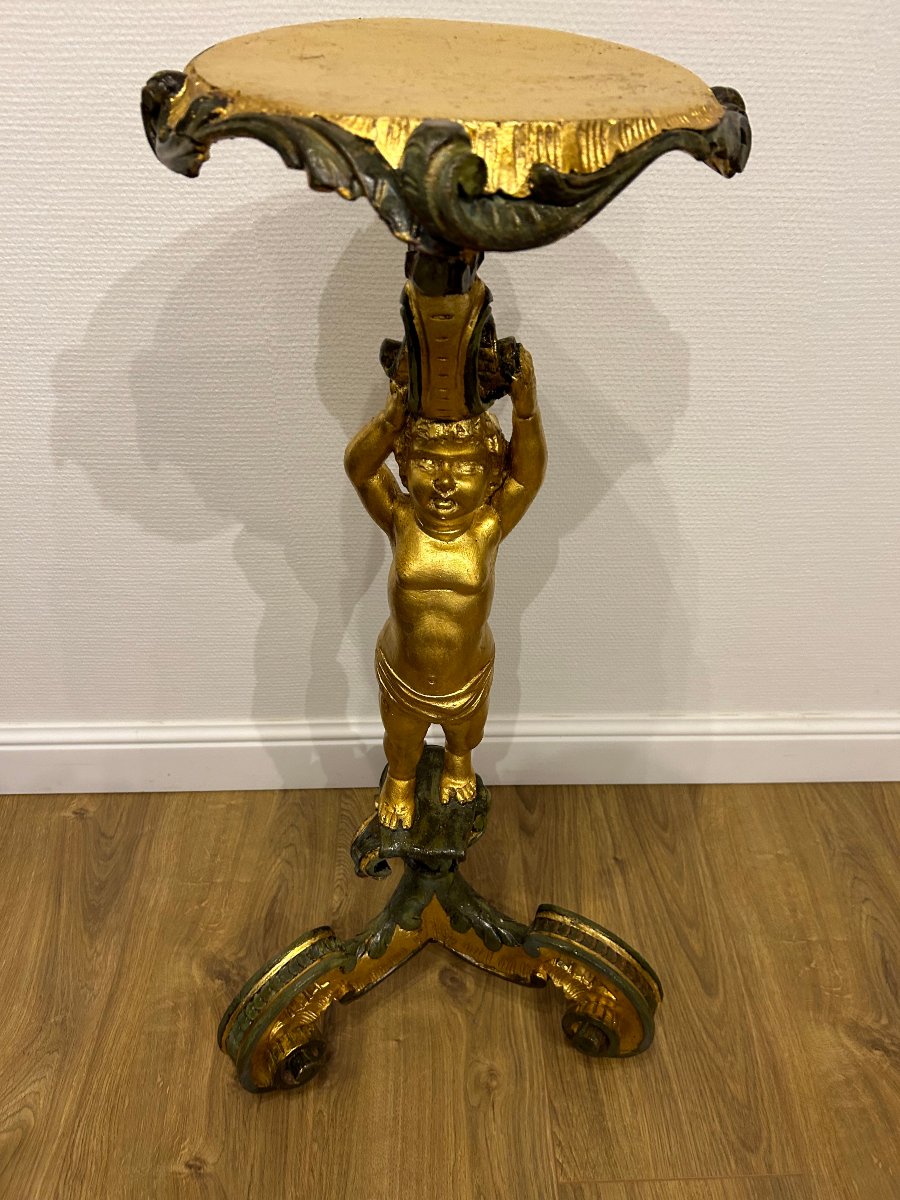 Gilded And Painted Side Table In The Shape Of A Putto, 19th Century-photo-3