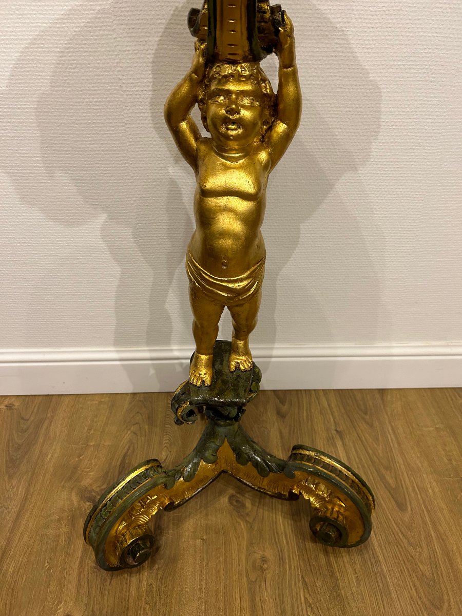 Gilded And Painted Side Table In The Shape Of A Putto, 19th Century-photo-4