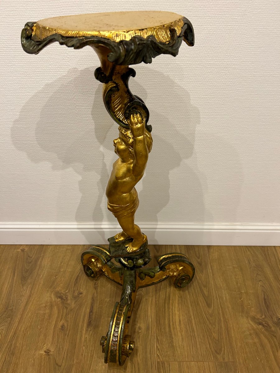 Gilded And Painted Side Table In The Shape Of A Putto, 19th Century-photo-1