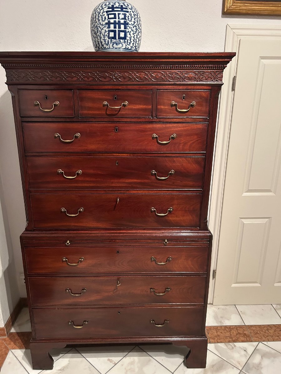 A Rare Tall English Mahogany Chest Of Drawers, George III Period, England, Circa 1780-photo-2