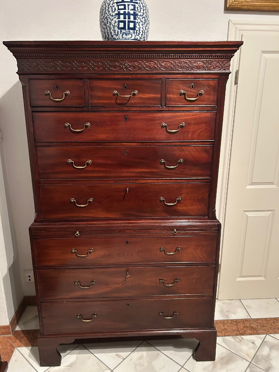 A Rare Tall English Mahogany Chest Of Drawers, George III Period, England, Circa 1780