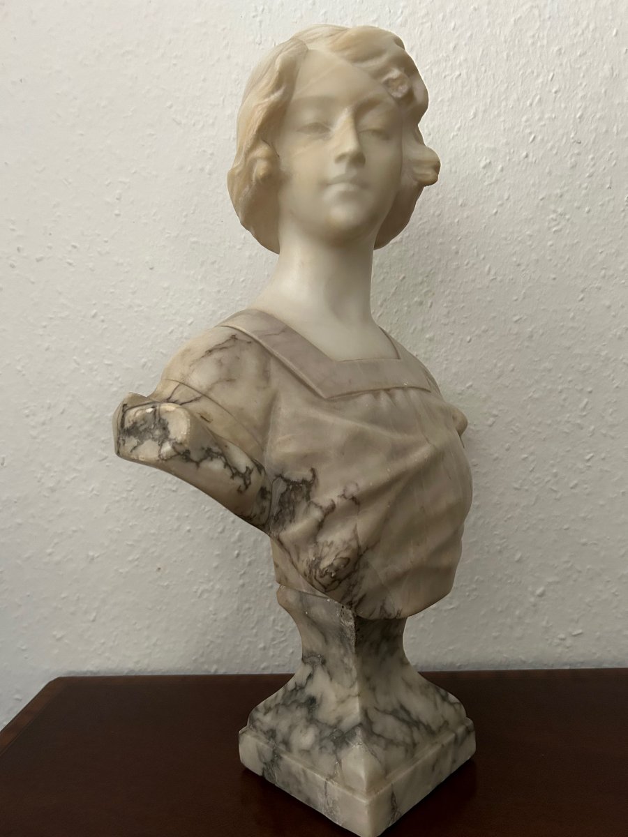 Bust Of A Young Woman In Alabaster, Signed "carli"-photo-2