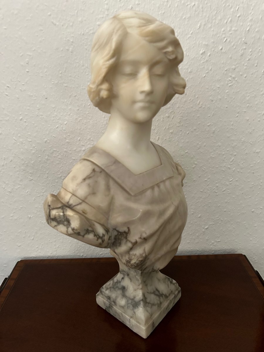 Bust Of A Young Woman In Alabaster, Signed "carli"-photo-3