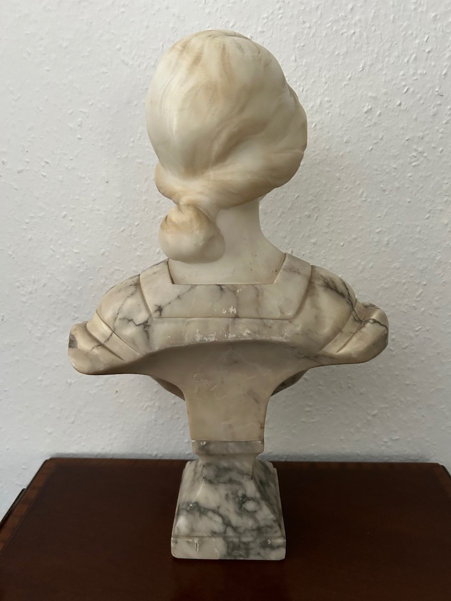 Bust Of A Young Woman In Alabaster, Signed "carli"-photo-4