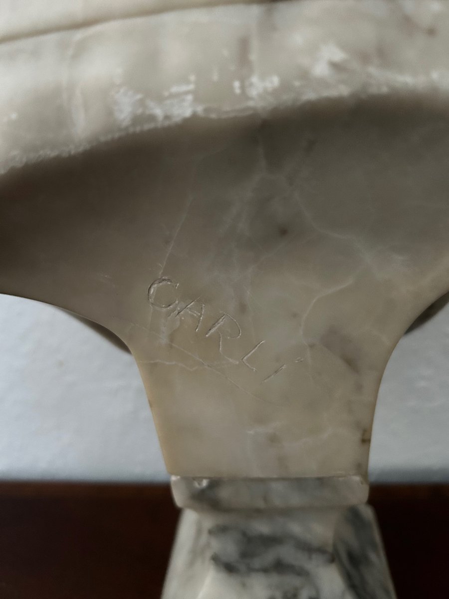 Bust Of A Young Woman In Alabaster, Signed "carli"-photo-3