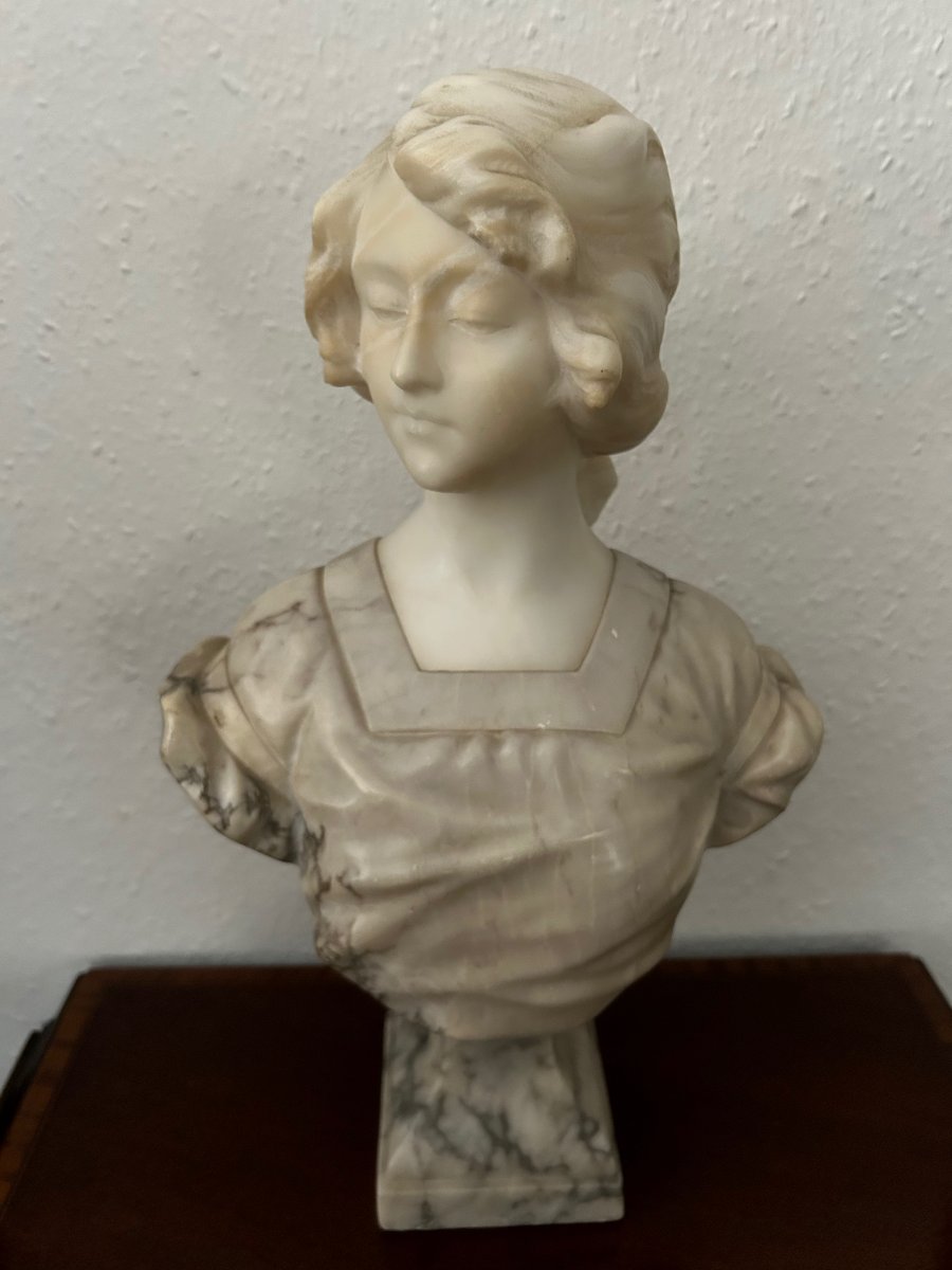 Bust Of A Young Woman In Alabaster, Signed "carli"