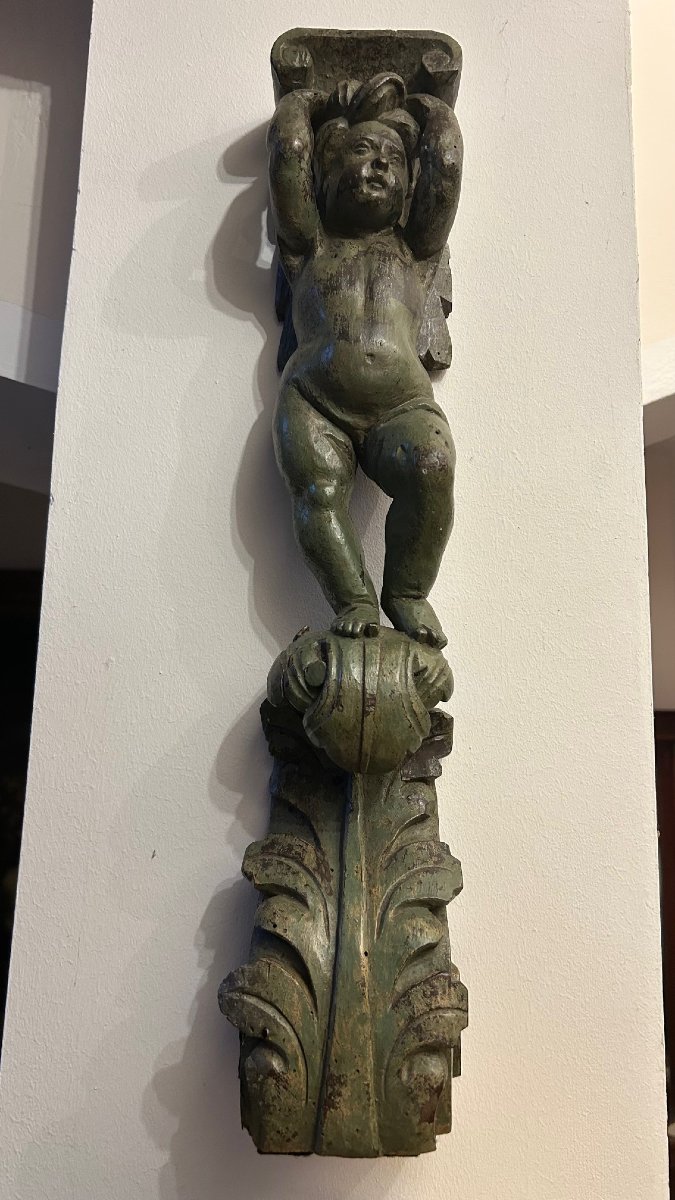 Pair Of 17th-century Carved And Polychrome Wooden "putti" (cherubs)-photo-3