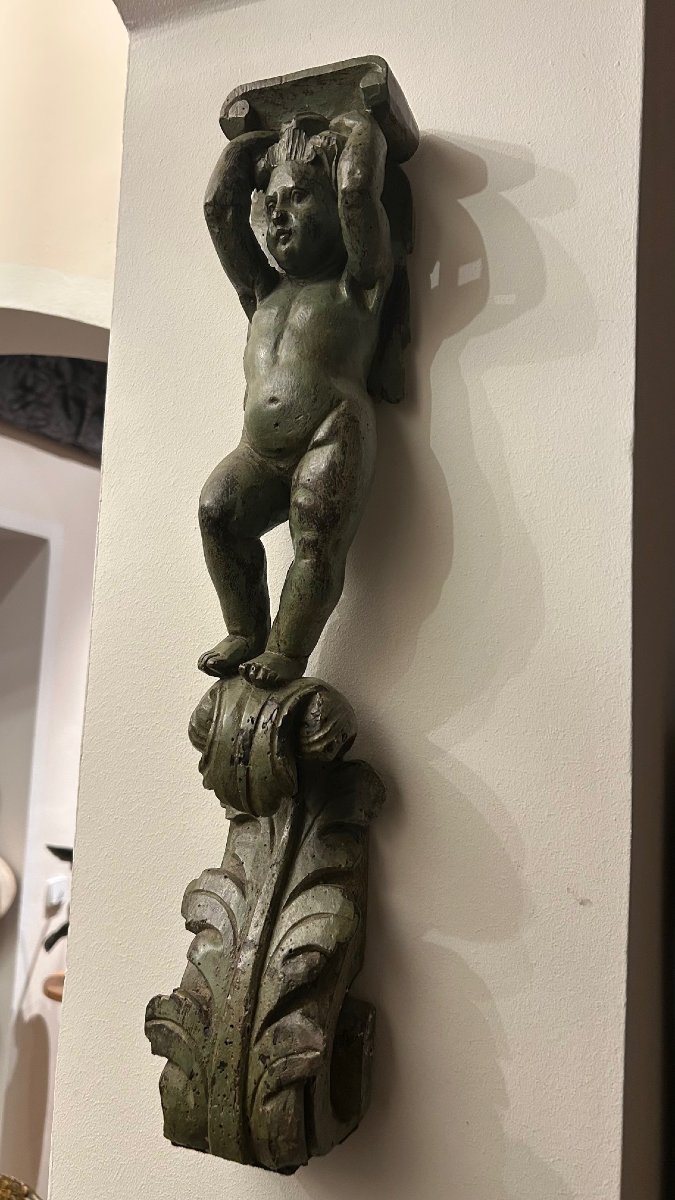 Pair Of 17th-century Carved And Polychrome Wooden "putti" (cherubs)-photo-2