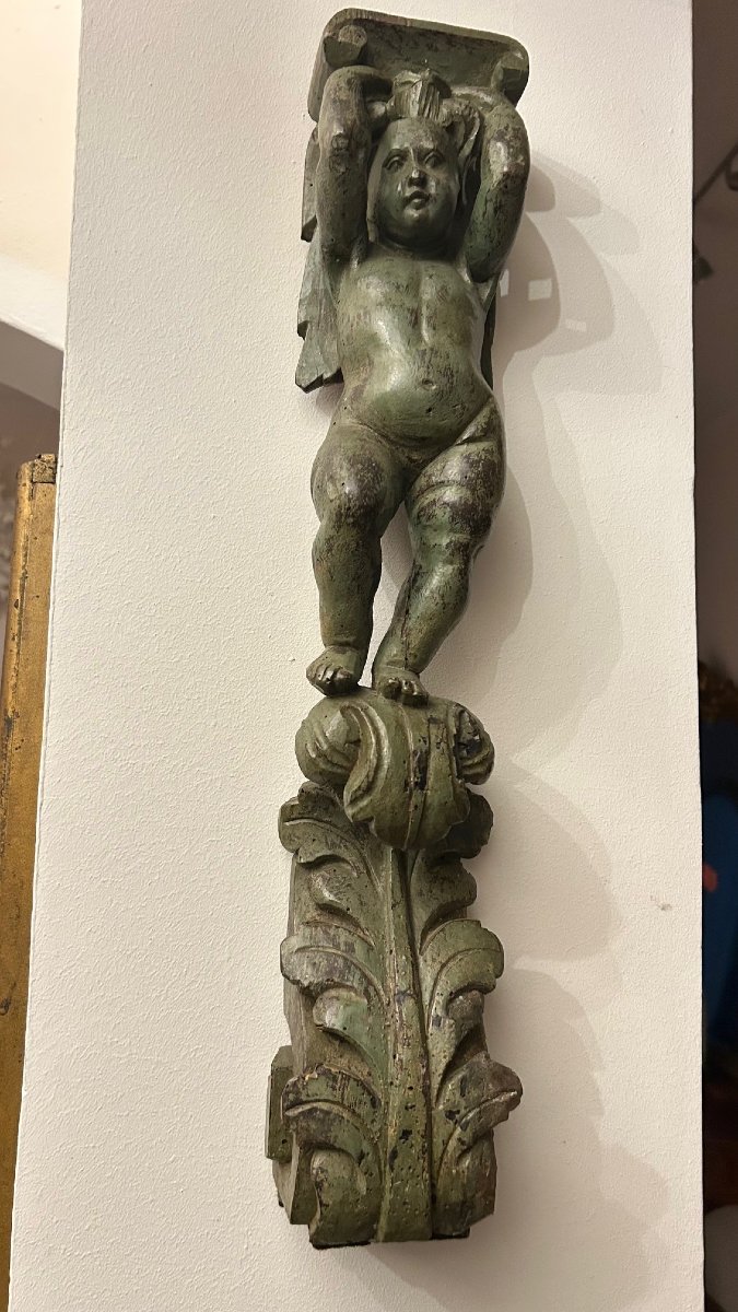 Pair Of 17th-century Carved And Polychrome Wooden "putti" (cherubs)-photo-3