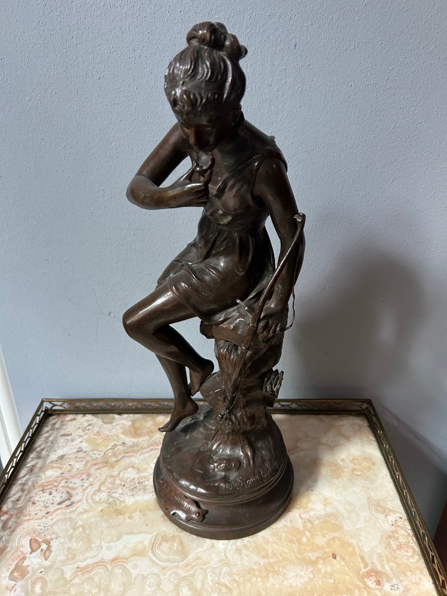 Lucie Signoret-ledieu, Sculpture Of Diane, In Bronze, 19th Century-photo-2