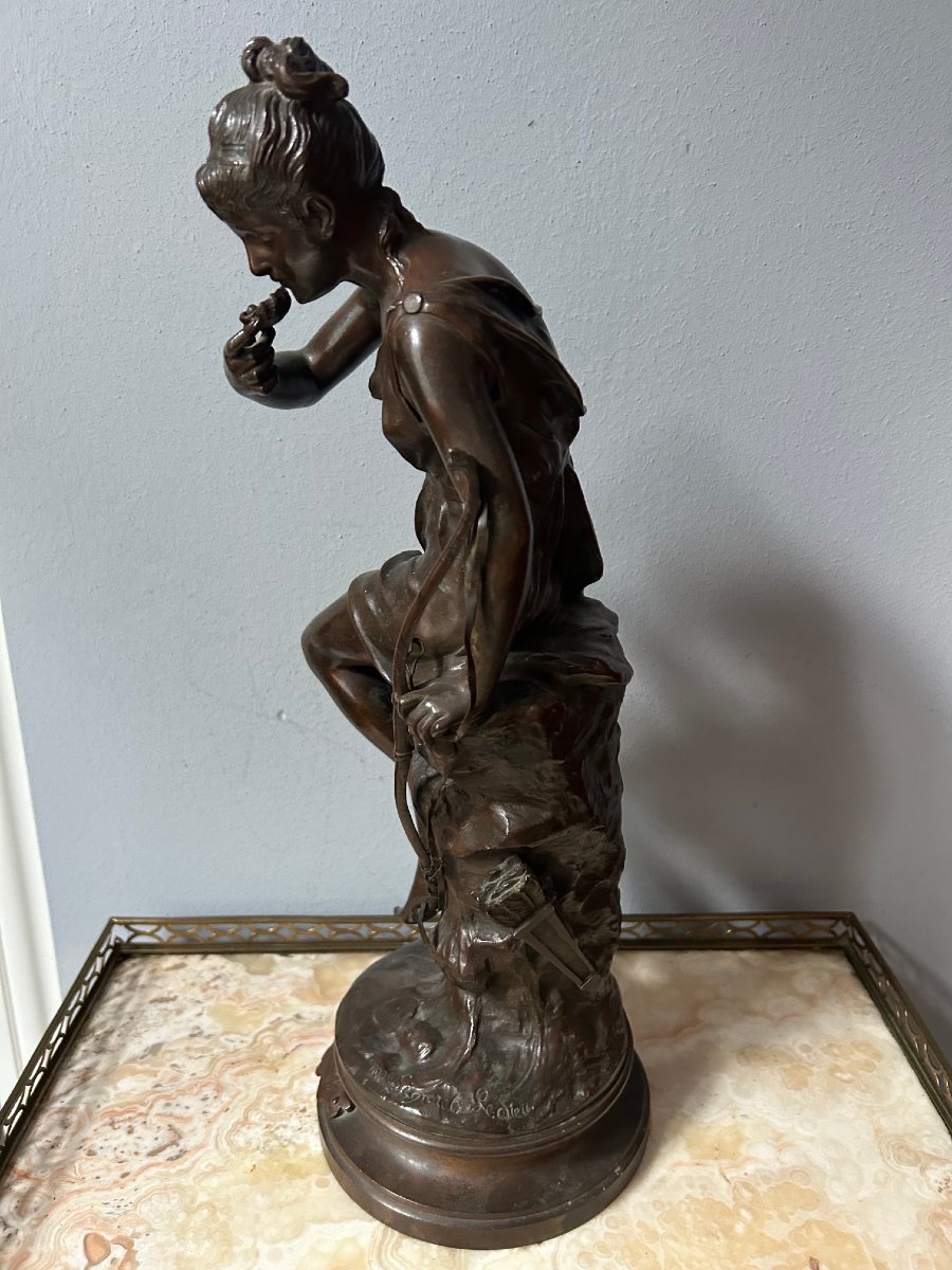 Lucie Signoret-ledieu, Sculpture Of Diane, In Bronze, 19th Century-photo-4