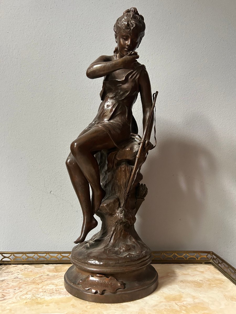 Lucie Signoret-ledieu, Sculpture Of Diane, In Bronze, 19th Century-photo-7
