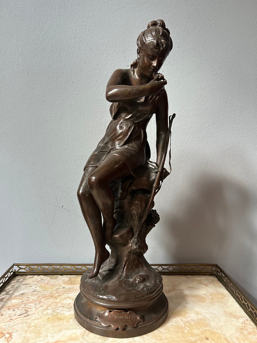 Lucie Signoret-ledieu, Sculpture Of Diane, In Bronze, 19th Century