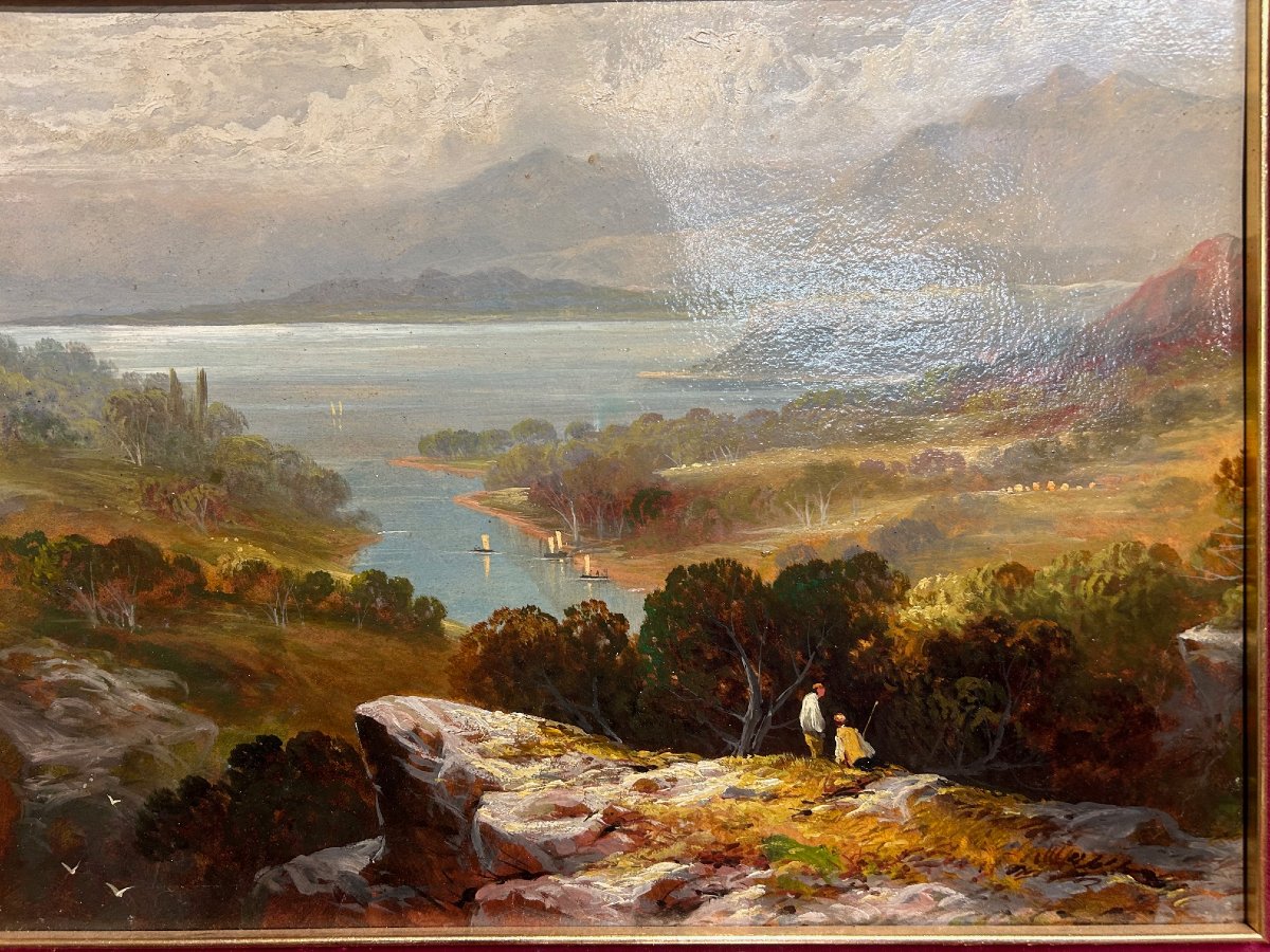 A 19th-century Landscape In Its Original Wodden Frame-photo-2