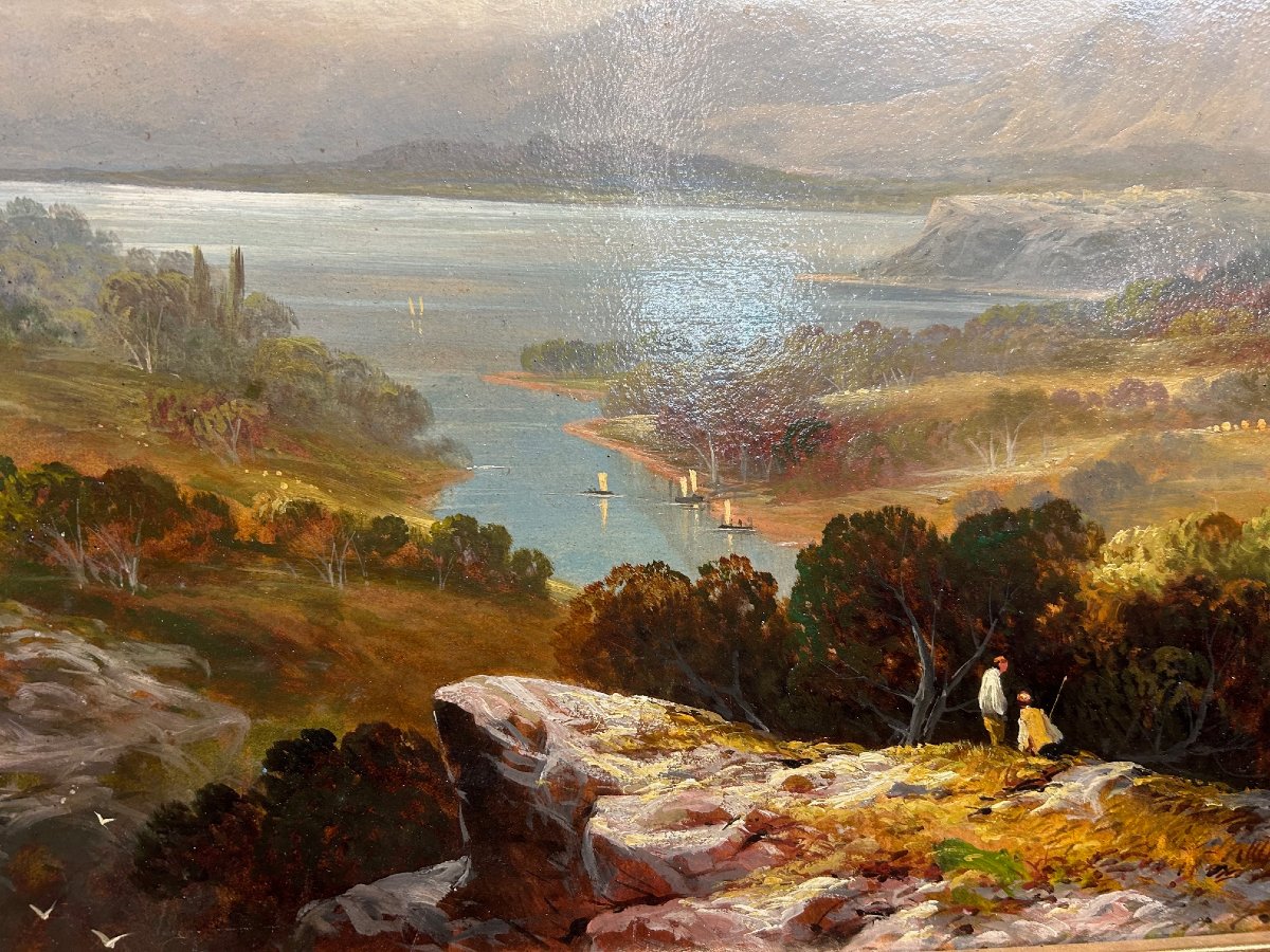 A 19th-century Landscape In Its Original Wodden Frame-photo-3
