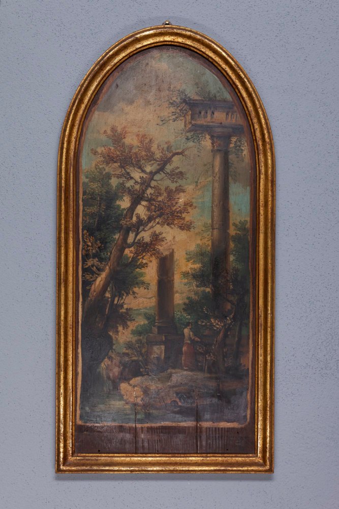 A Pair Of Arcadian Landscapes In Semi-oval Frames, 19th Century-photo-2
