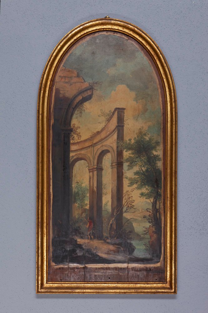 A Pair Of Arcadian Landscapes In Semi-oval Frames, 19th Century-photo-3