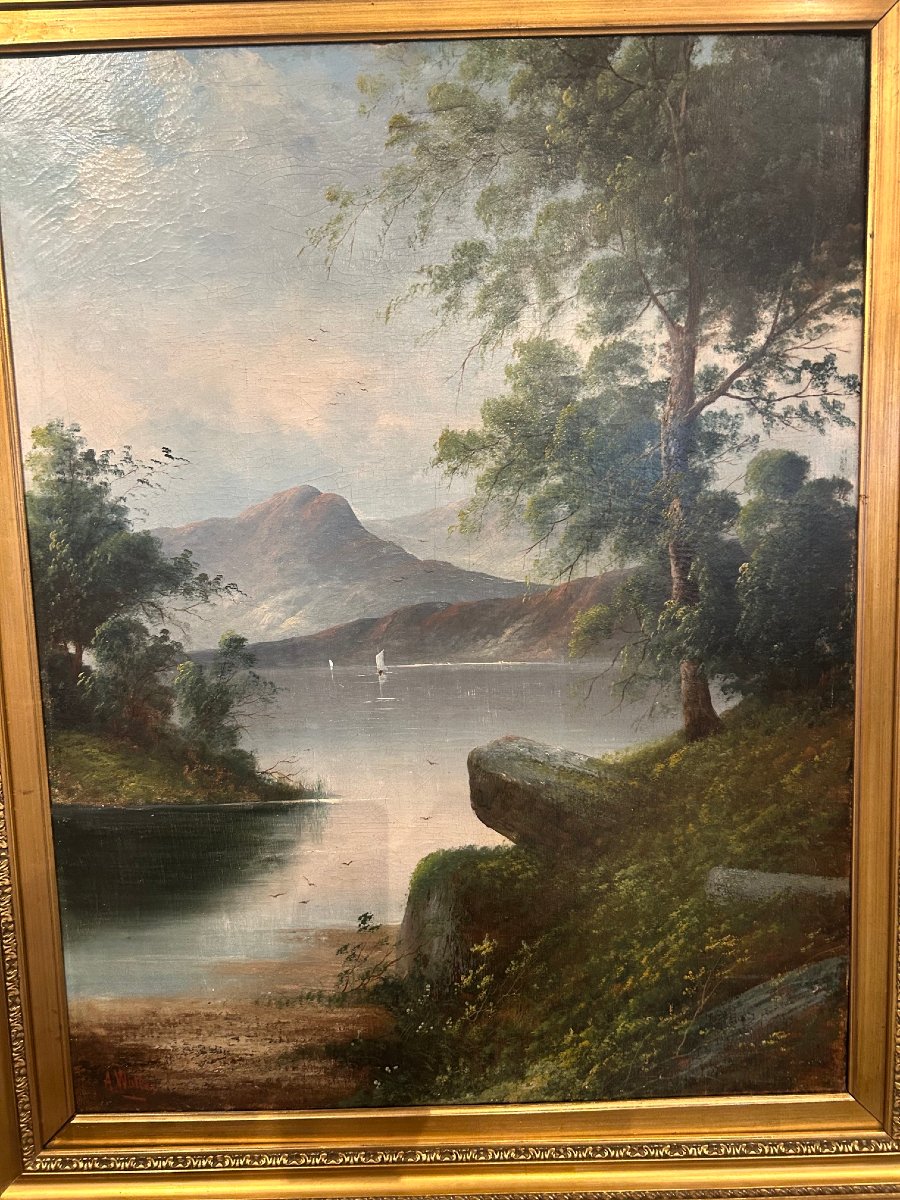 Un très beau paysage  anglais, huille sur toille, seconde moité du XIXe siècle-photo-1