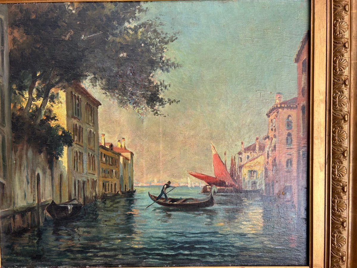 Vue de Venise, huille sur toille,  moitè du XIX- siécle-photo-2