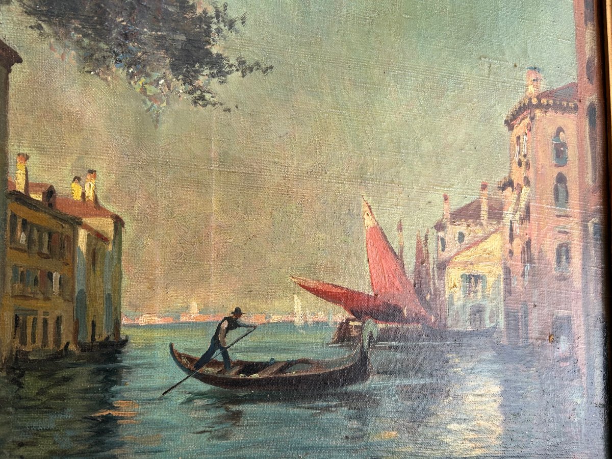 Vue de Venise, huille sur toille,  moitè du XIX- siécle-photo-4