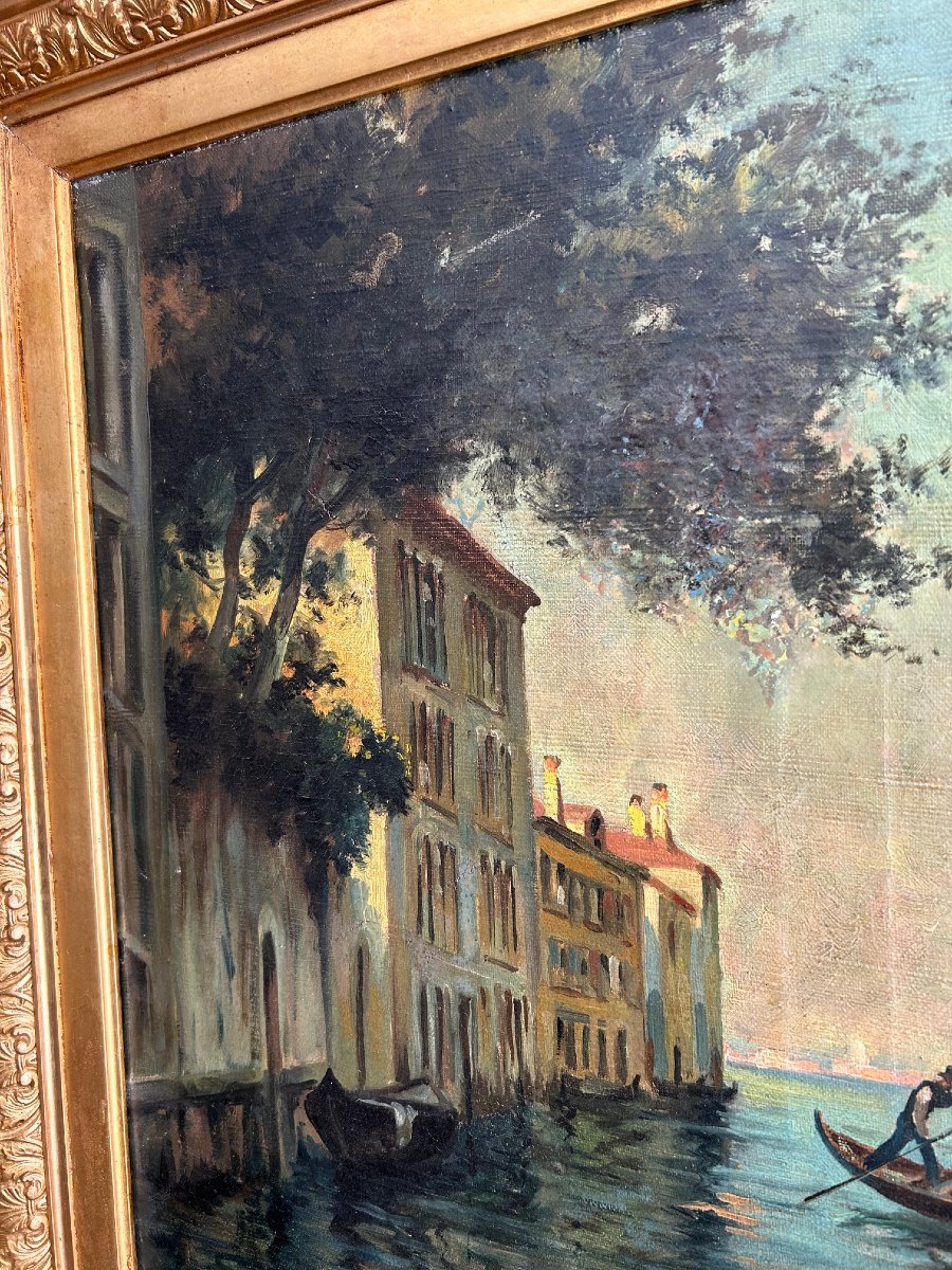 Vue de Venise, huille sur toille,  moitè du XIX- siécle-photo-1