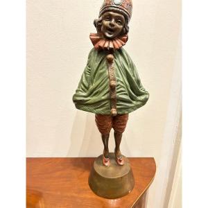 Harlequin Sculpture In Painted Copper, 19th Century
