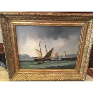 Marine Painting Depicting A Ship Leaving Port, 19th Century