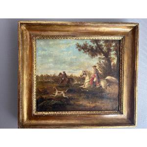 Hunting Scene With Two Officers And A Pack Of Dogs, 18th Century