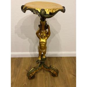 Table d'appont dorée et painte en forme de putto, XIXe siécle