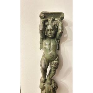 Pair Of 17th-century Carved And Polychrome Wooden "putti" (cherubs)