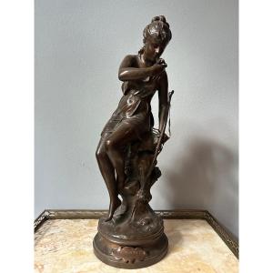 Lucie Signoret-ledieu, Sculpture Of Diane, In Bronze, 19th Century