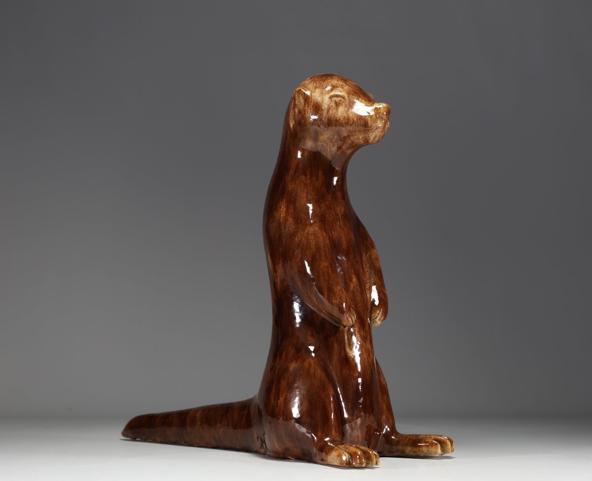 Roger Duterme (1919-1997) "chien De Prairie" En Terre Cuite Vernissée, Cachet De l'Artiste-photo-2