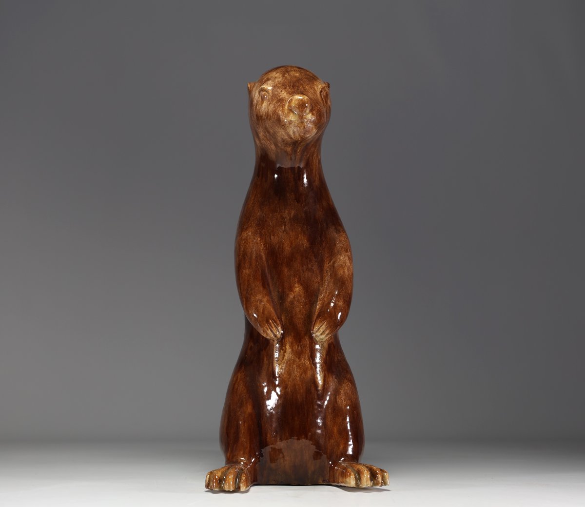Roger Duterme (1919-1997) "chien De Prairie" En Terre Cuite Vernissée, Cachet De l'Artiste-photo-4