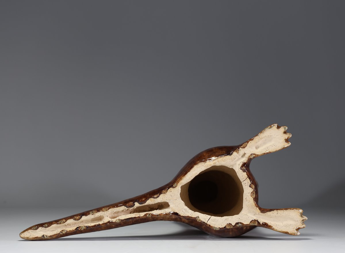 Roger Duterme (1919-1997) "chien De Prairie" En Terre Cuite Vernissée, Cachet De l'Artiste-photo-2