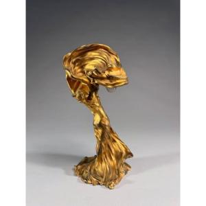 Raoul François Larche "the Dancer Loïe Fuller" Art Nouveau Bronze Table Lamp, Signed