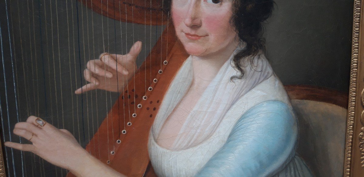 Portrait Of Woman With A Harp Early 19th Century-photo-2