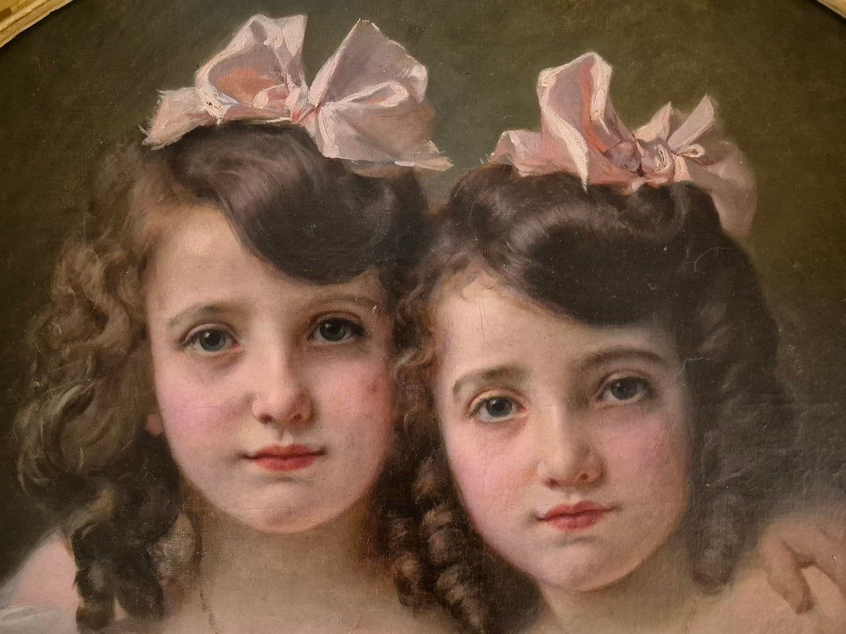 Double Portrait Jeunes Filles 1900 Belle époque Signé Perrault-photo-2
