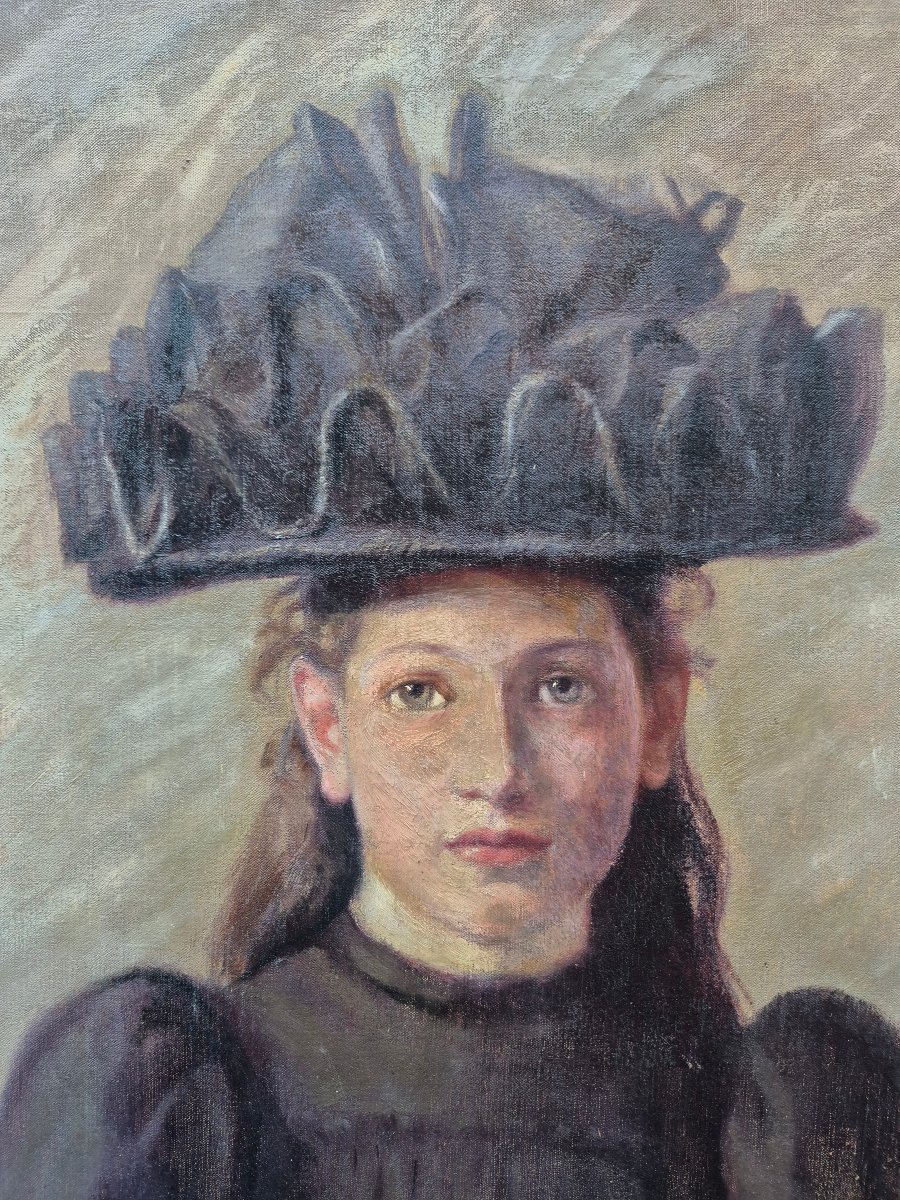 Portrait 1900 jeune fille signé et daté -photo-2