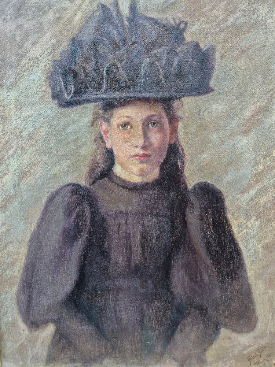 Portrait 1900 jeune fille signé et daté -photo-4
