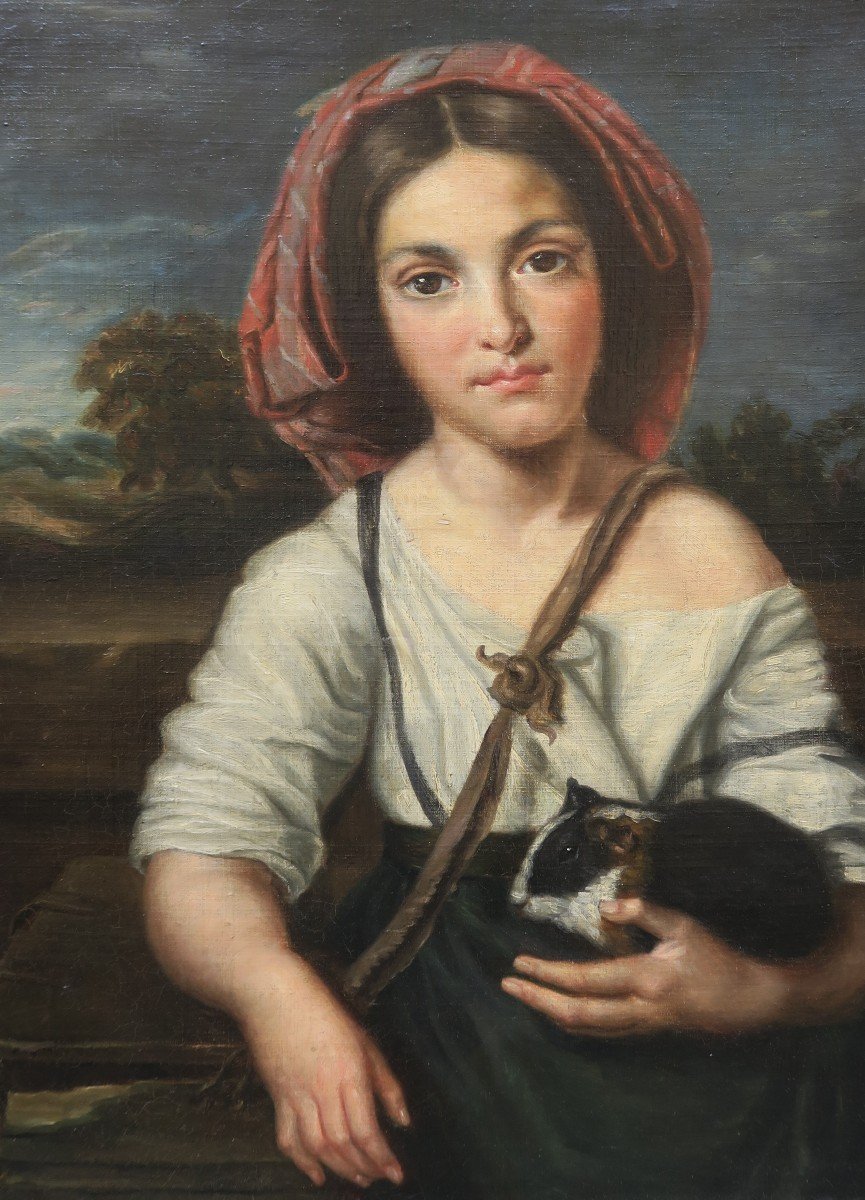 Portrait Jeune Femme Italienne Au Cochon d'Inde XIX-photo-4