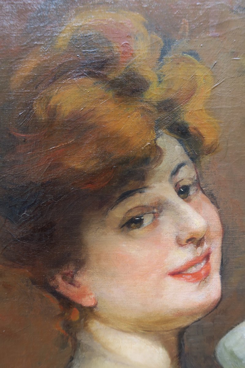 Portrait 1900 Femme Buvant Du Thé, Art Nouveau-photo-1